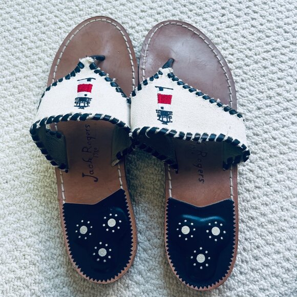 Jack Rogers Lighhouse Tan Navy Sandals 11M - Picture 2 of 3
